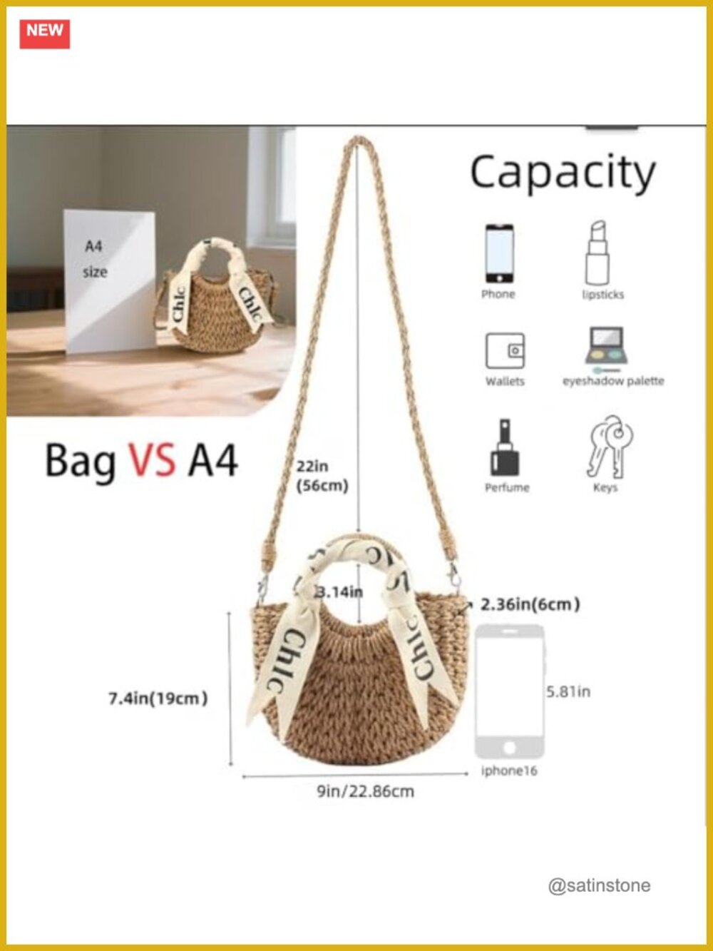 Handwoven Paper Rope Straw Shoulder Crossbody Beach Bag - Picture 5 of 7